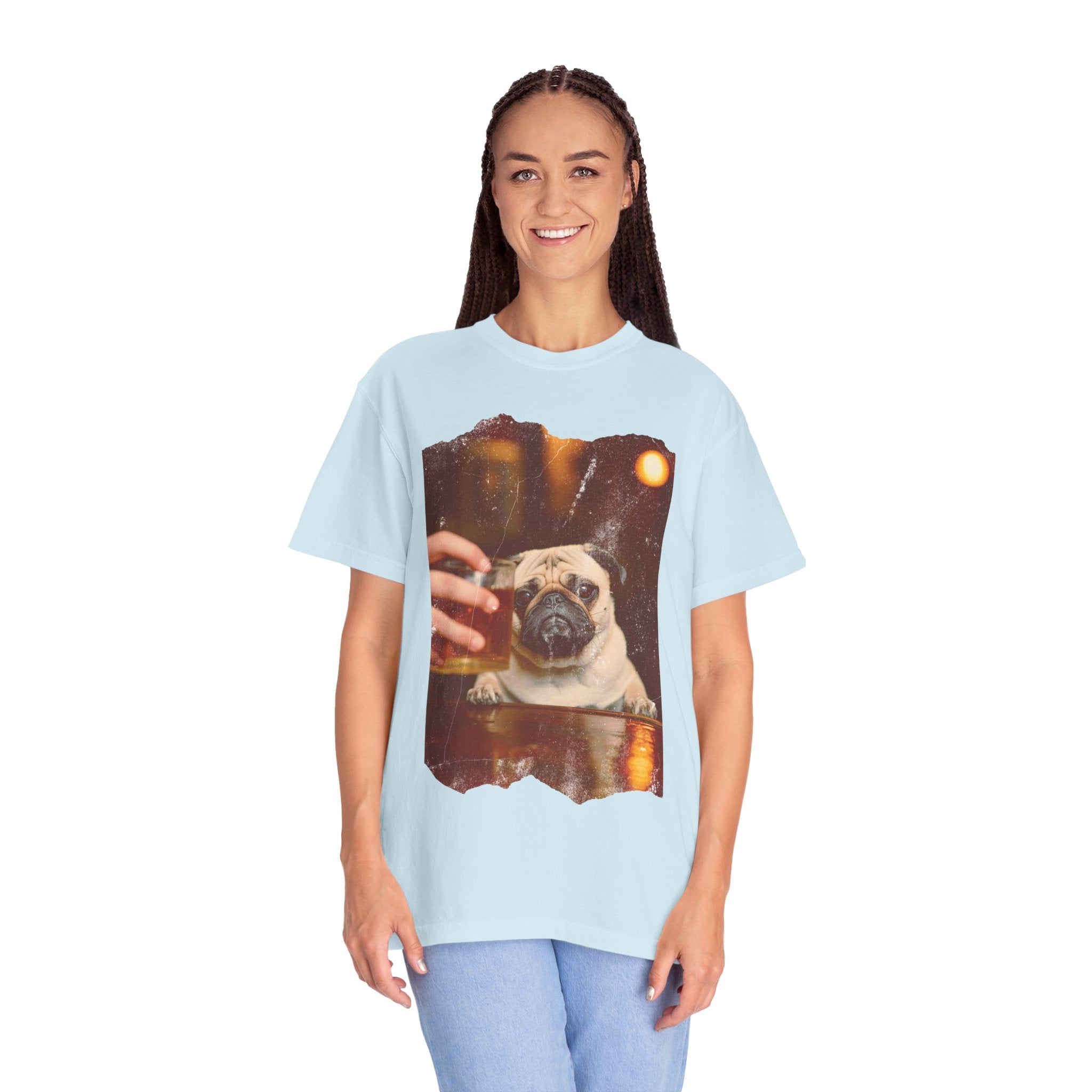 Pug At The Bar T-Shirt — Funny Vintage Pug Drinking Graphic Tee
