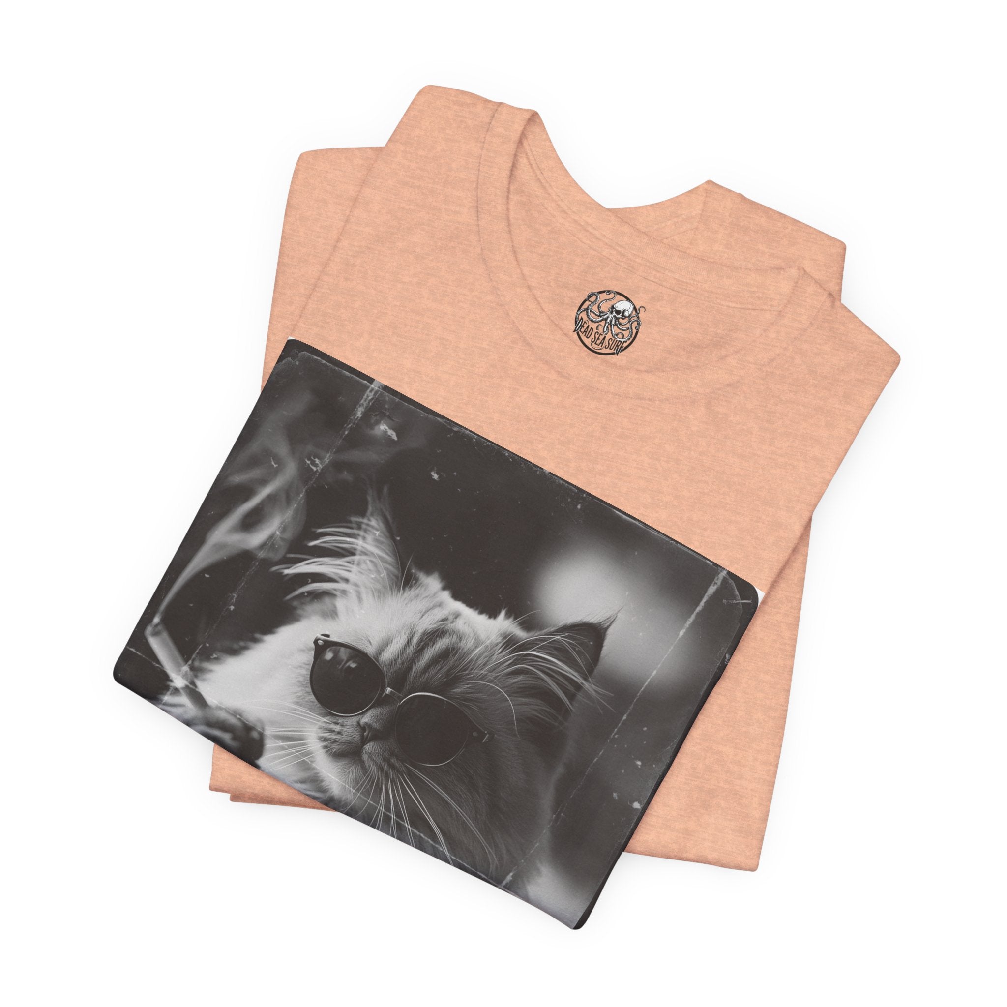 Smoking Cool Cat Portrait T-Shirt | Black & White Photo Cat Tee