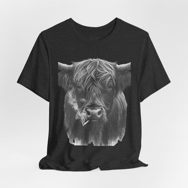 Highland Cow Smoking Tee — Vintage Highland Cattle Graphic T-Shirt