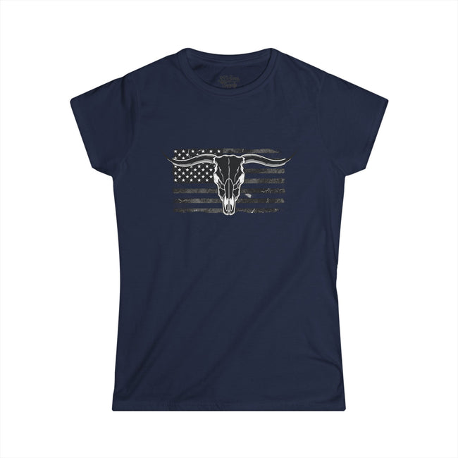 American Longhorn Skull Women's Tee — Rugged Western Graphic Shirt