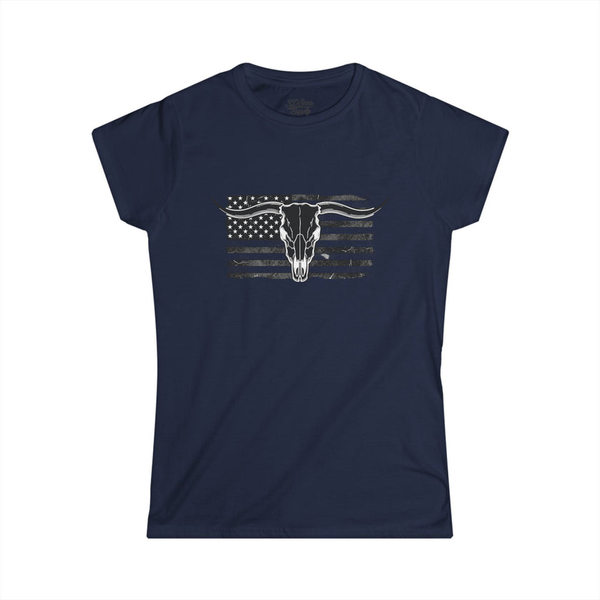 American Longhorn Skull Women's Tee — Rugged Western Graphic Shirt