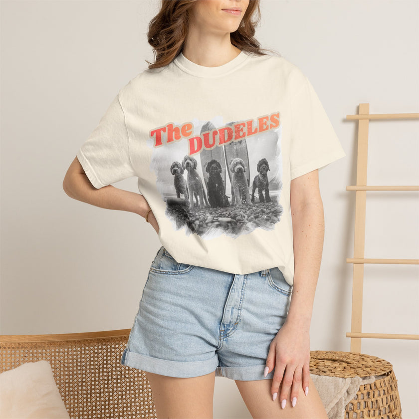 The Dudeles Dog Surfer T-Shirt | Doodle Breed Surfing Design