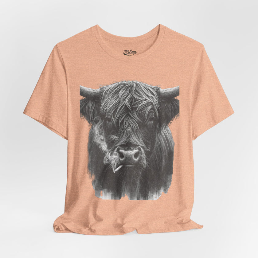 Highland Cow Smoking Tee — Vintage Highland Cattle Graphic T-Shirt