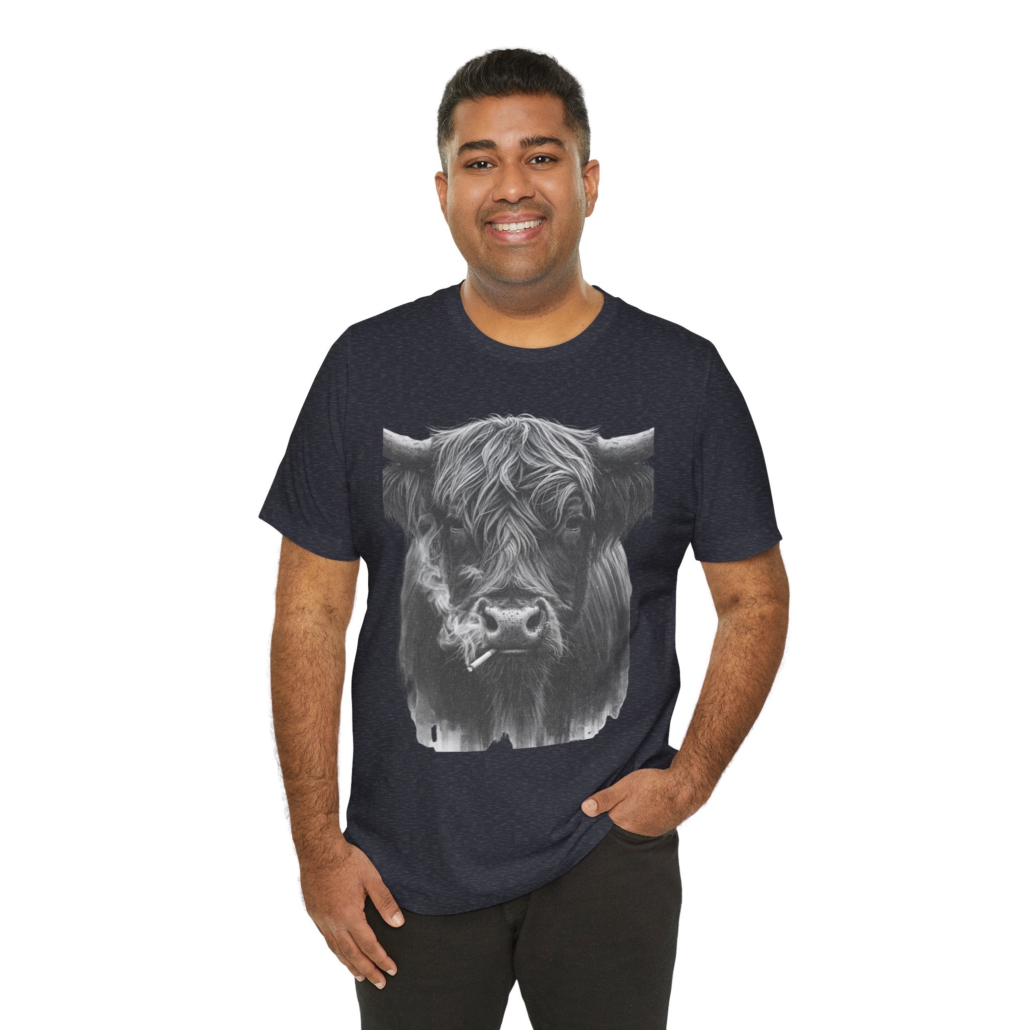 Highland Cow Smoking Tee — Vintage Highland Cattle Graphic T-Shirt