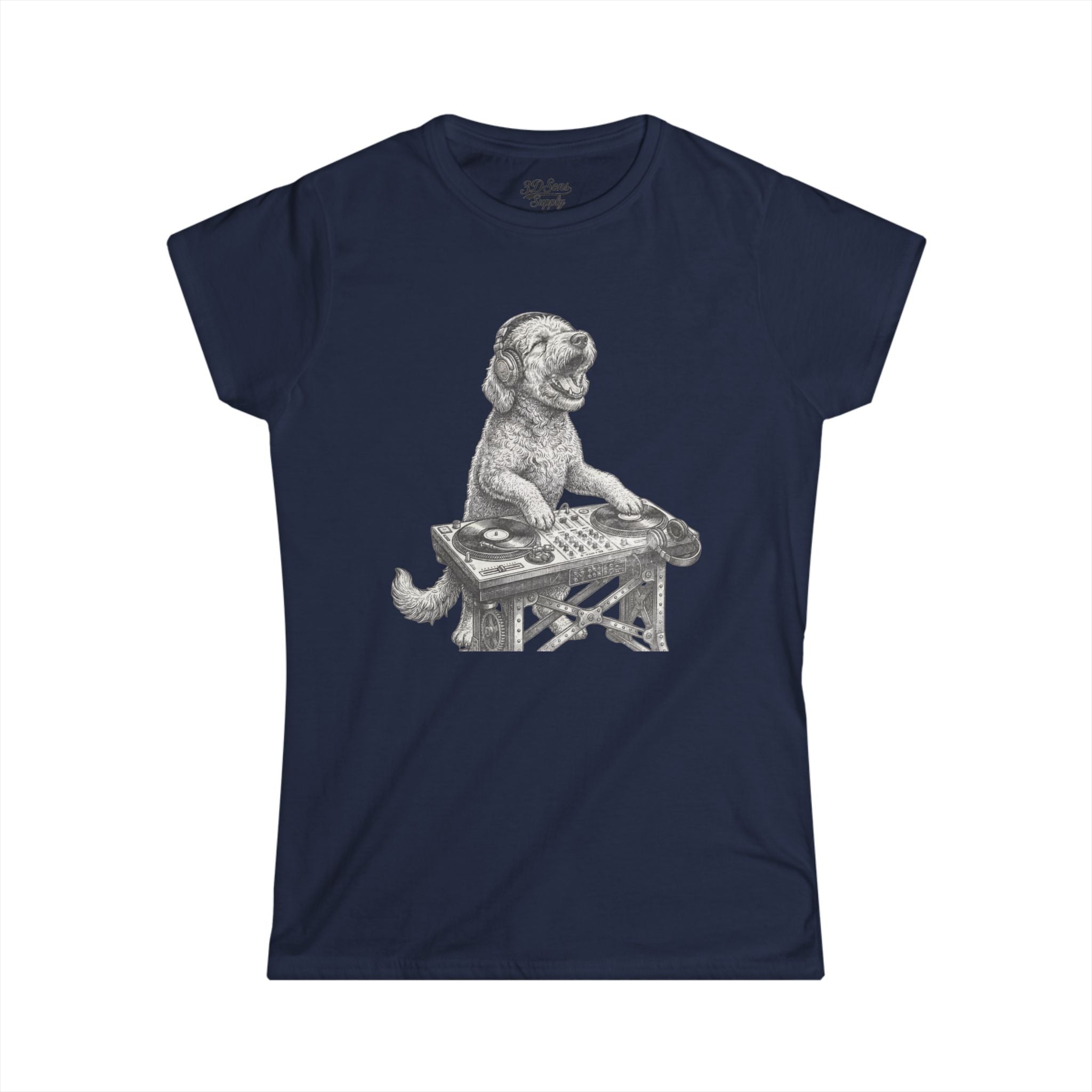 DJ Doodle Dog Women's Tee — Cute Turntable Graphic