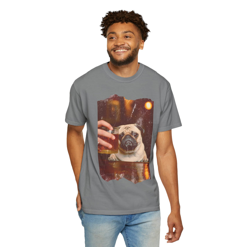 Pug At The Bar T-Shirt — Funny Vintage Pug Drinking Graphic Tee