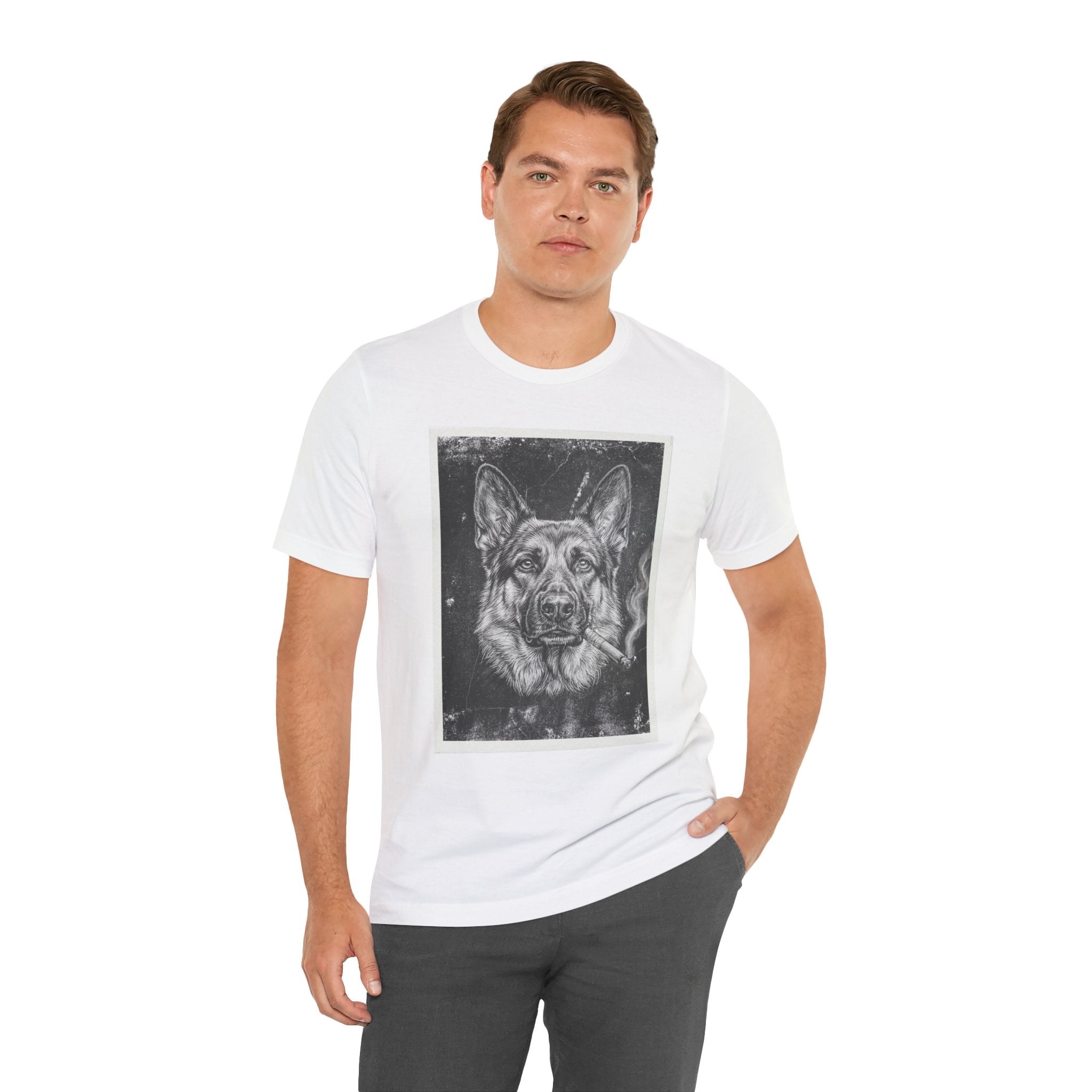 German Shepard Smoke Photo Tee — Vintage Pup Graphic T-Shirt