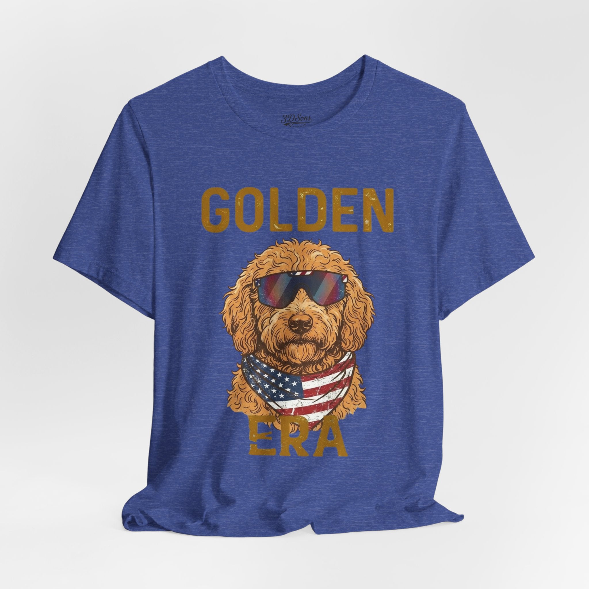 Golden Era Dog T-Shirt – American Flag Doodle with Sunglasses