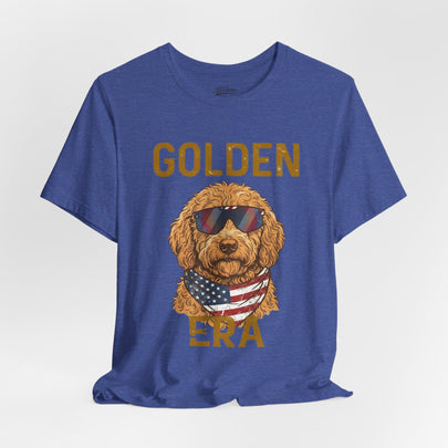 Golden Era Dog T-Shirt – American Flag Doodle with Sunglasses