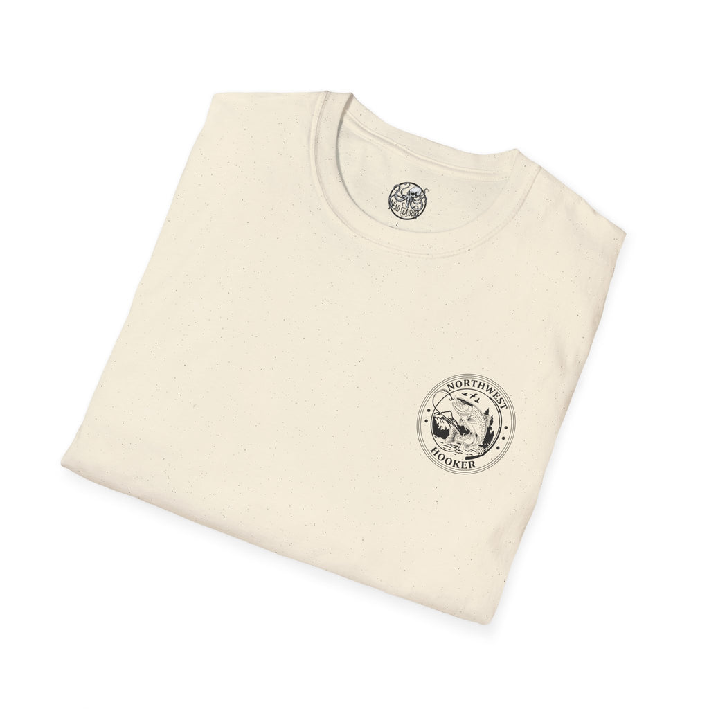 Northwest Hooker Trout Logo T-Shirt | Fishing Badge, Mountain River Design