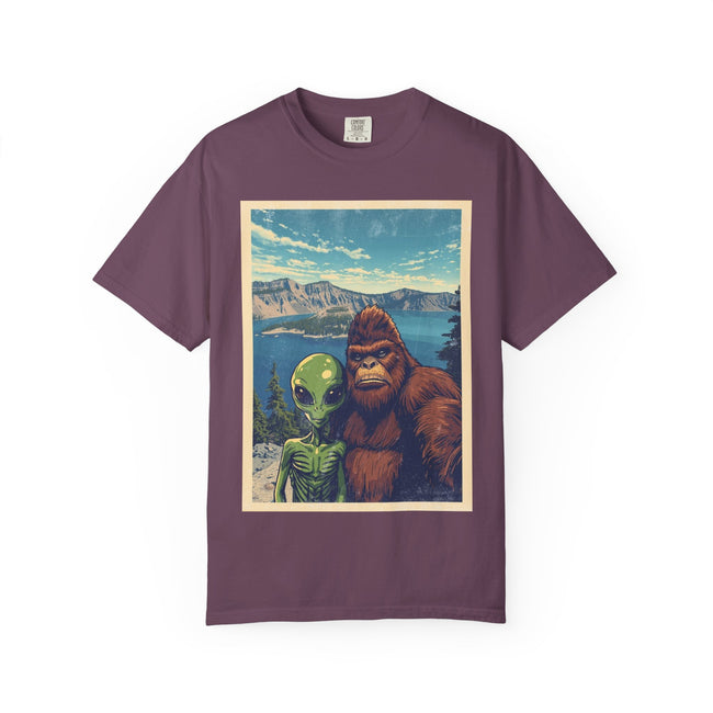 Crater Lake Alien & Bigfoot T-Shirt — National Park Adventure Tee