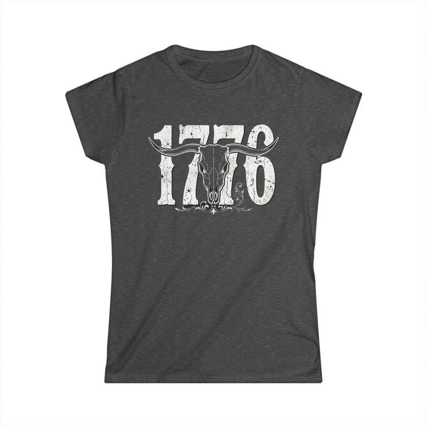 1776 Longhorn Skull Women's Tee — Rugged Western Graphic Shirt