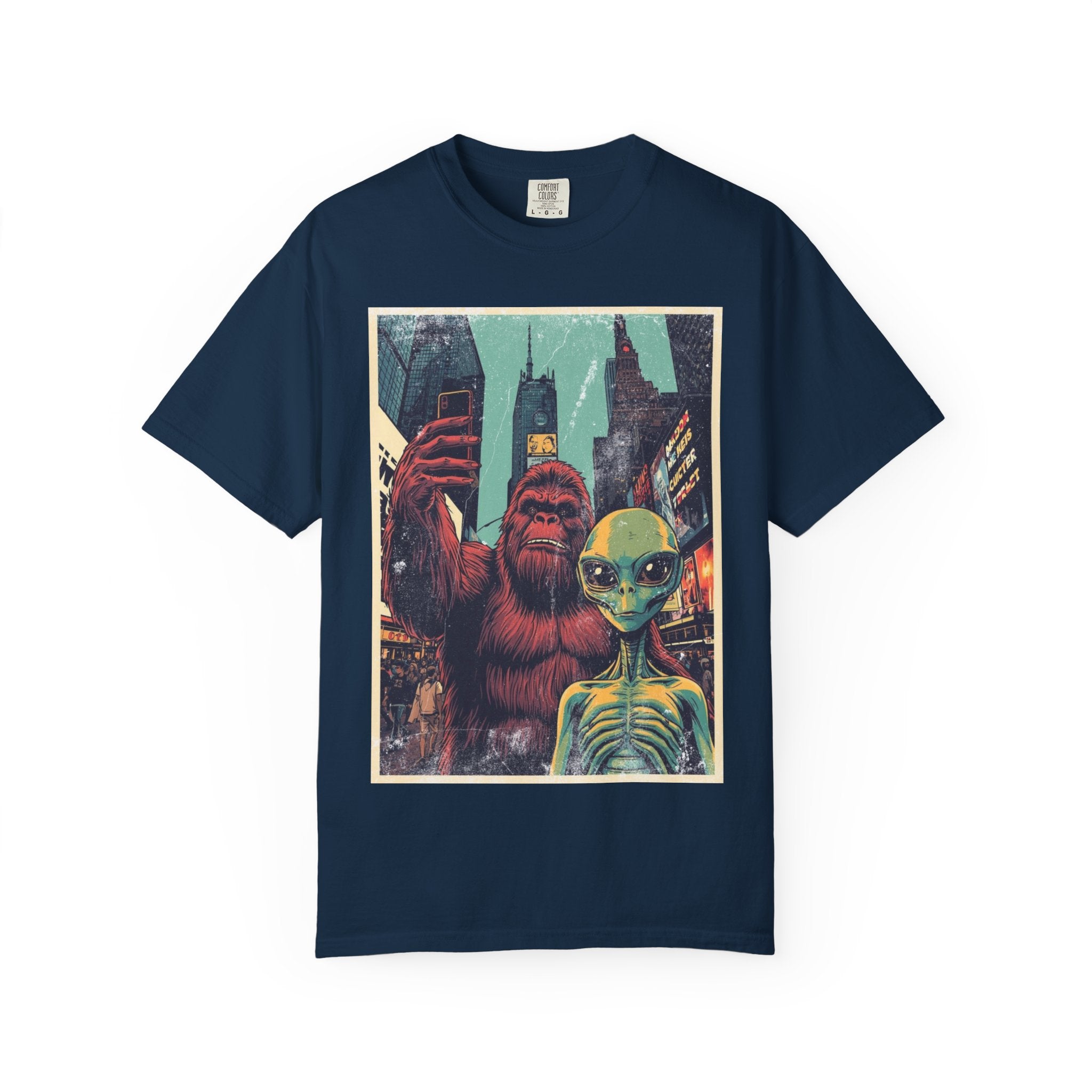 Alien & Bigfoot New York Times Square T-Shirt — Funny Urban Cryptid Tee