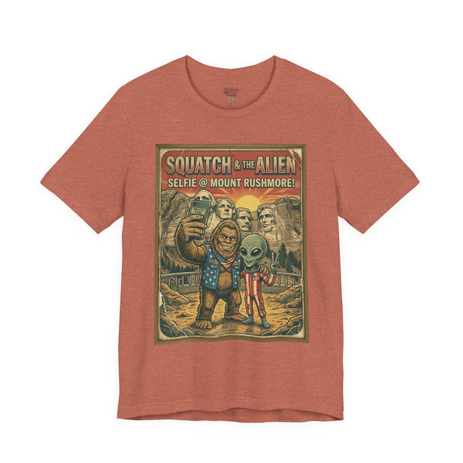 Squatch & The Alien Selfie Mount Rushmore, Bigfoot Alien Poster Shirt