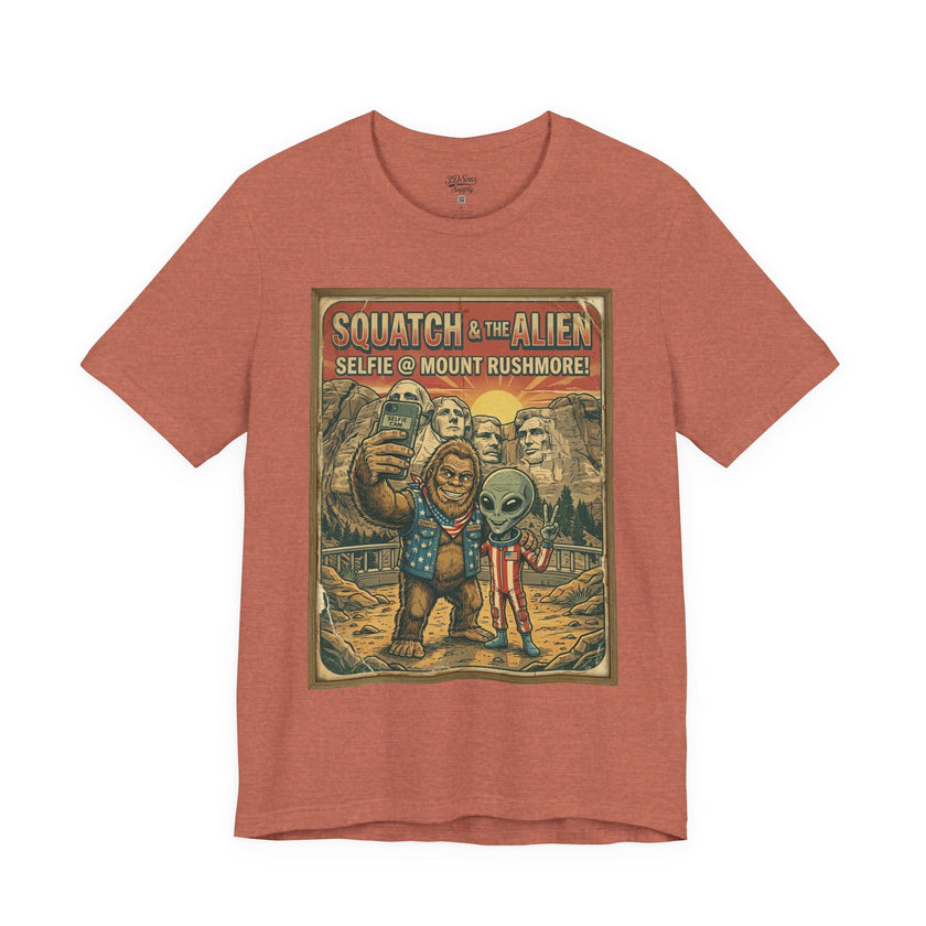 Squatch & The Alien Selfie Mount Rushmore, Bigfoot Alien Poster Shirt