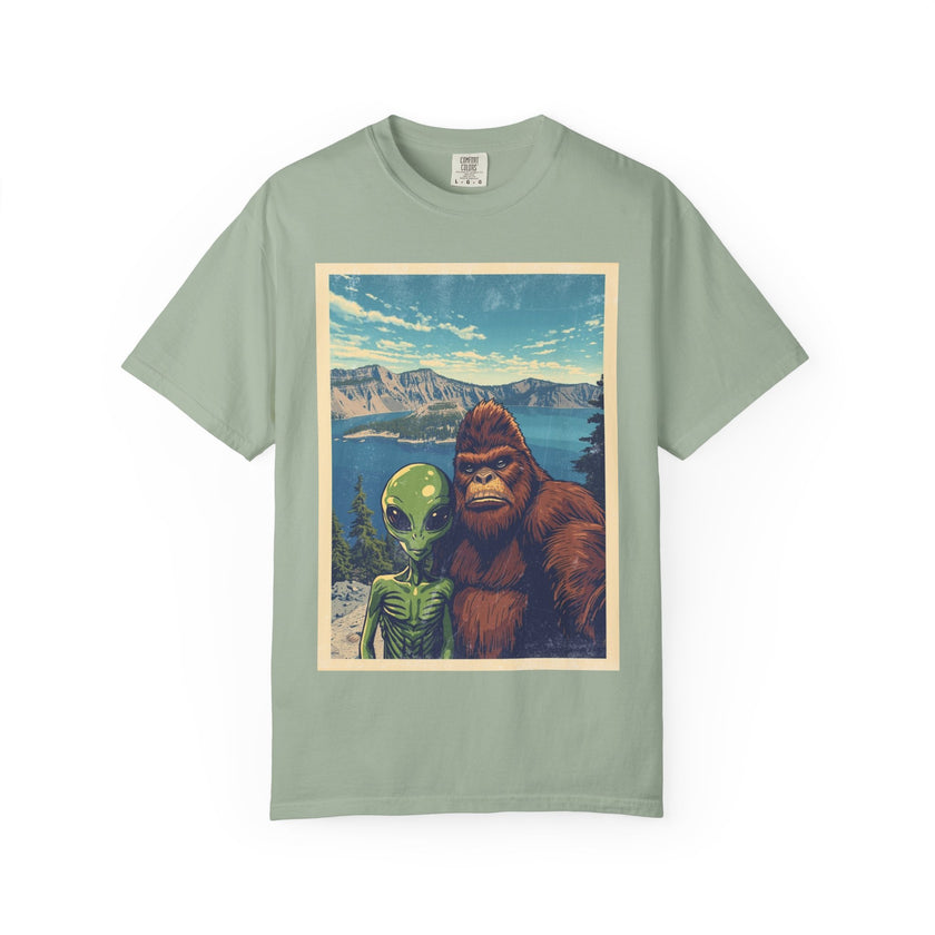 Crater Lake Alien & Bigfoot T-Shirt — National Park Adventure Tee