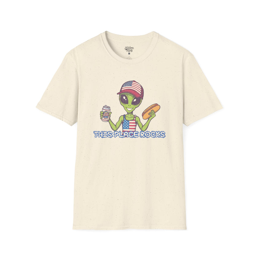 American Alien with Hot Dog and Beer T-Shirt | USA Flag Cap Fourth of July