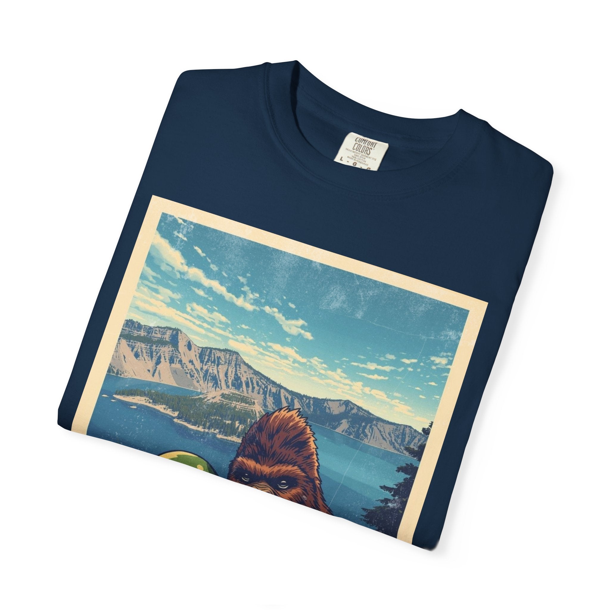 Crater Lake Alien & Bigfoot T-Shirt — National Park Adventure Tee