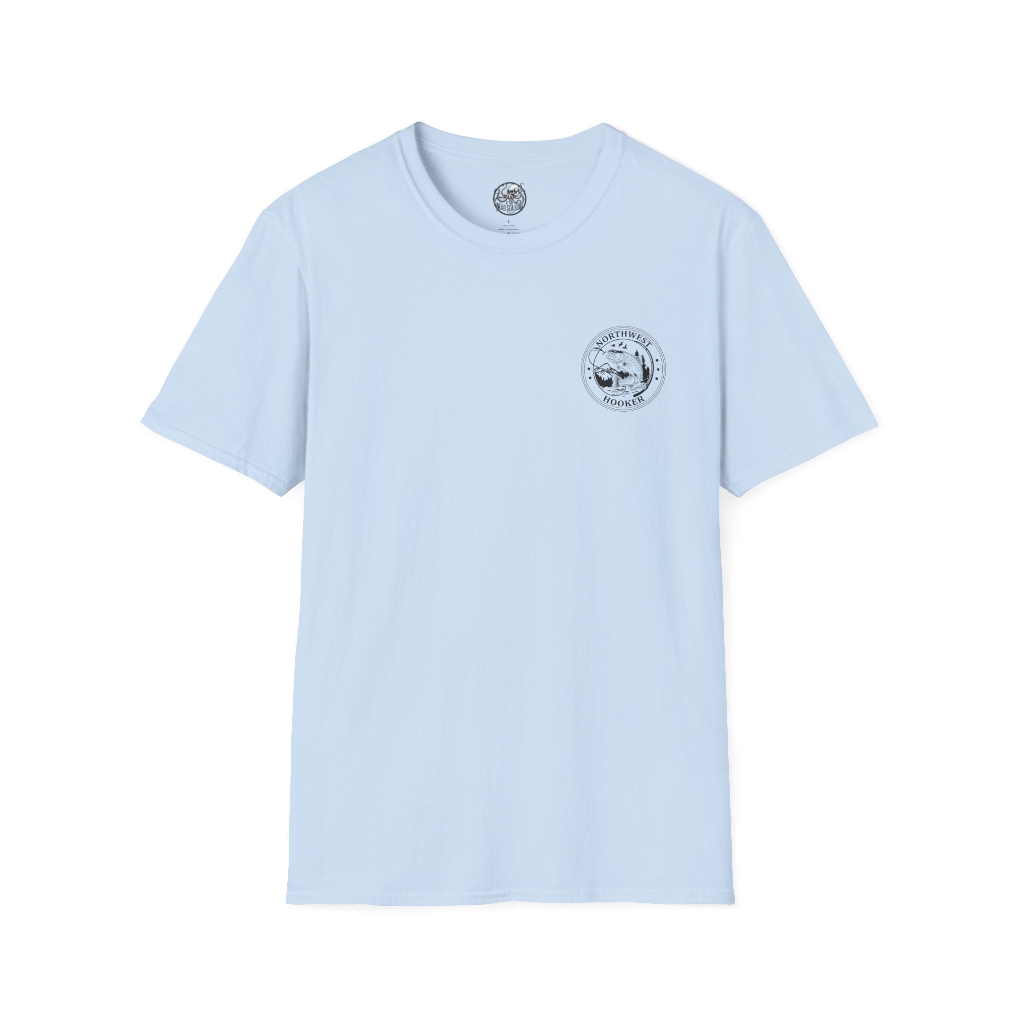 Northwest Hooker Trout Logo T-Shirt | Fishing Badge, Mountain River Design