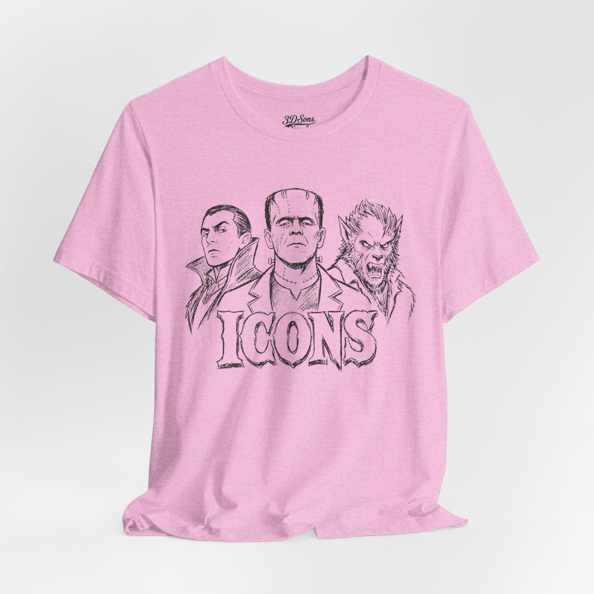 Icons Classic Monsters Tee — Dracula, Frankenstein & Werewolf Graphic T-Shirt