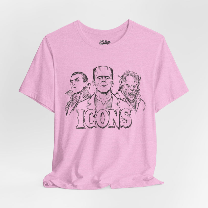 Icons Classic Monsters Tee — Dracula, Frankenstein & Werewolf Graphic T-Shirt