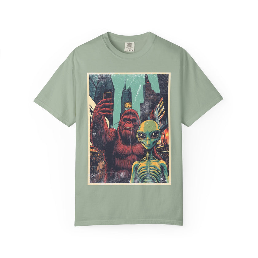 Alien & Bigfoot New York Times Square T-Shirt — Funny Urban Cryptid Tee