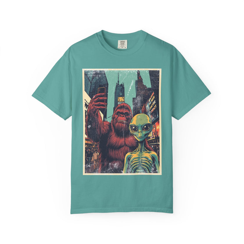 Alien & Bigfoot New York Times Square T-Shirt — Funny Urban Cryptid Tee