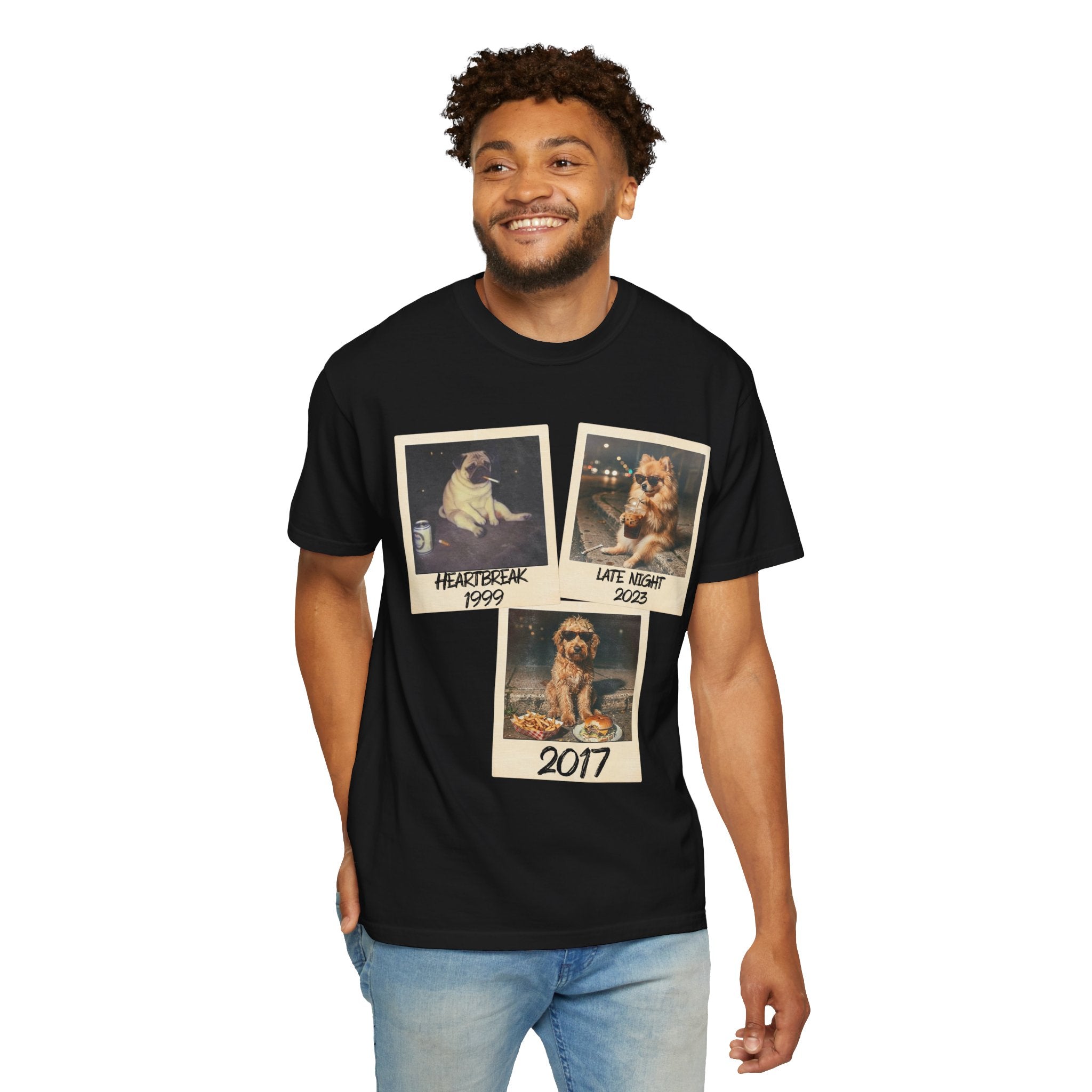 Personalized Polaroid Photo Tee — Custom 3 Image & Text Options