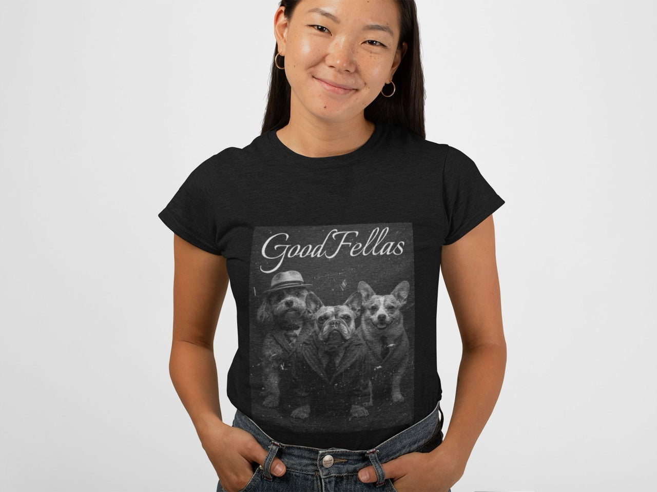 Women's GoodFellas Dogs Tee Vintage Mafia Puppy Portrait, Corgi, French Bulldog and Doodle