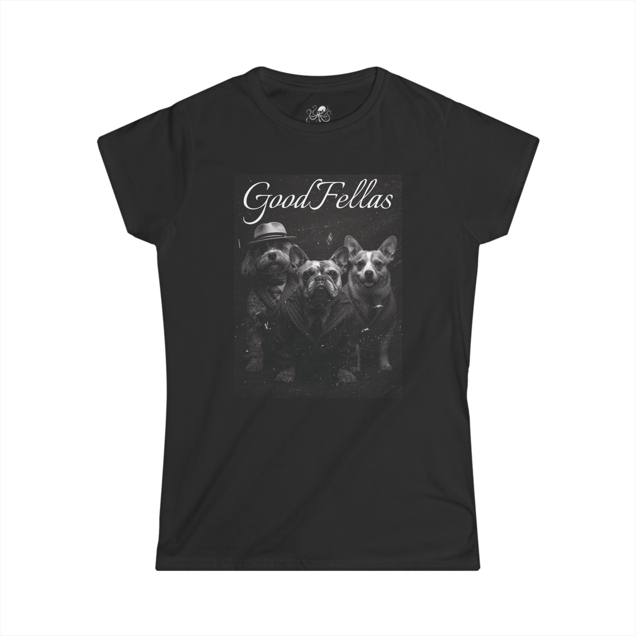 Women's GoodFellas Dogs Tee Vintage Mafia Puppy Portrait, Corgi, French Bulldog and Doodle