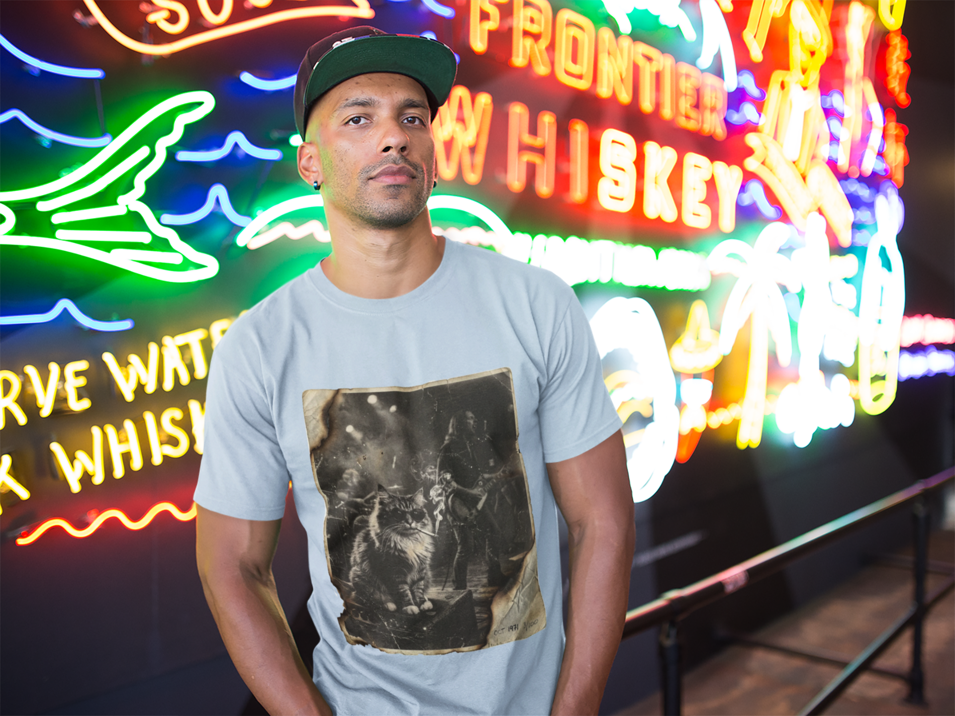 Vintage Rockstar Cat T-Shirt | Retro Rock Art Graphic Tee – 3D Sons Supply Co
