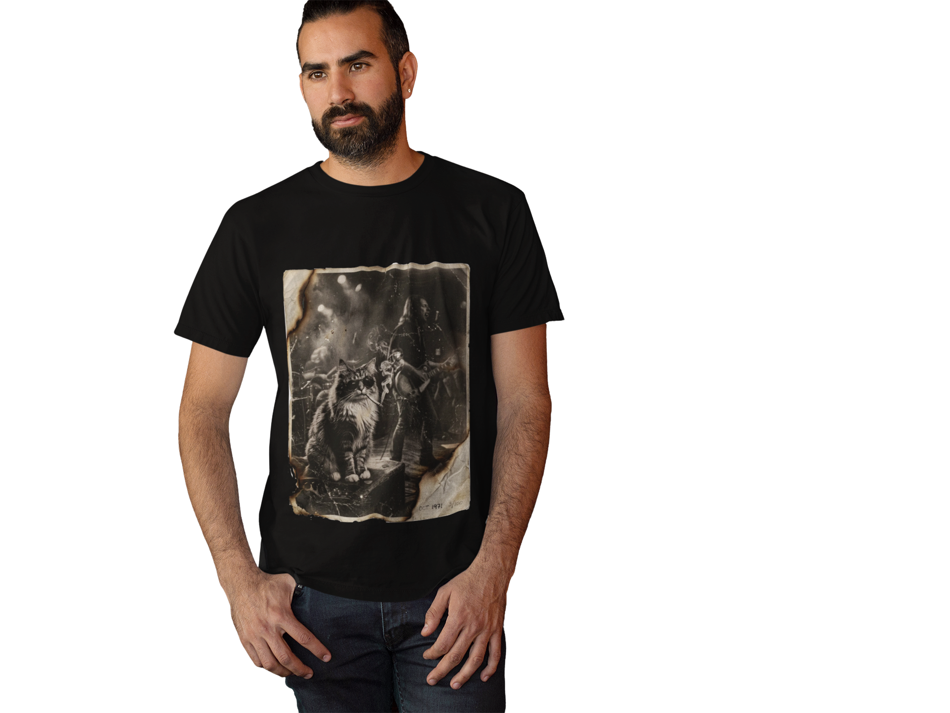 Vintage Rockstar Cat T-Shirt | Retro Rock Art Graphic Tee – 3D Sons Supply Co