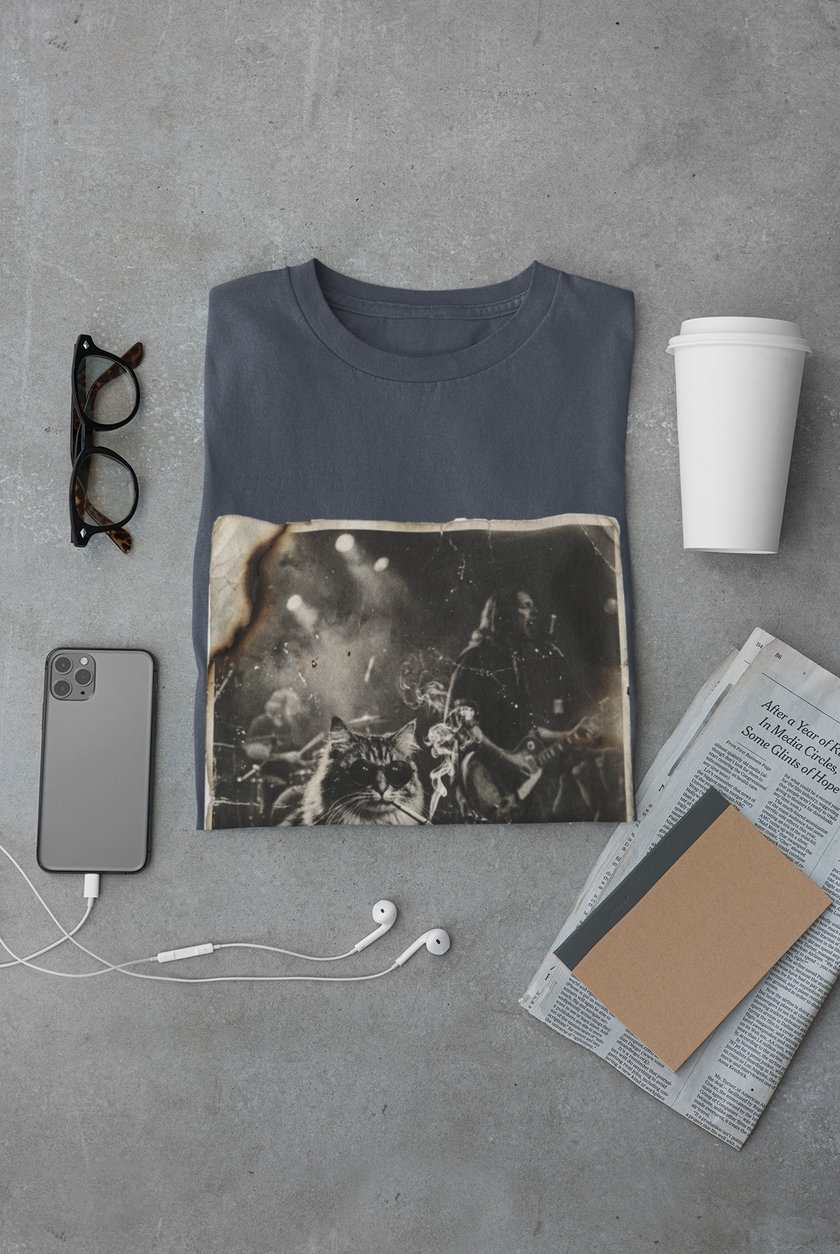 Vintage Rockstar Cat T-Shirt | Retro Rock Art Graphic Tee – 3D Sons Supply Co