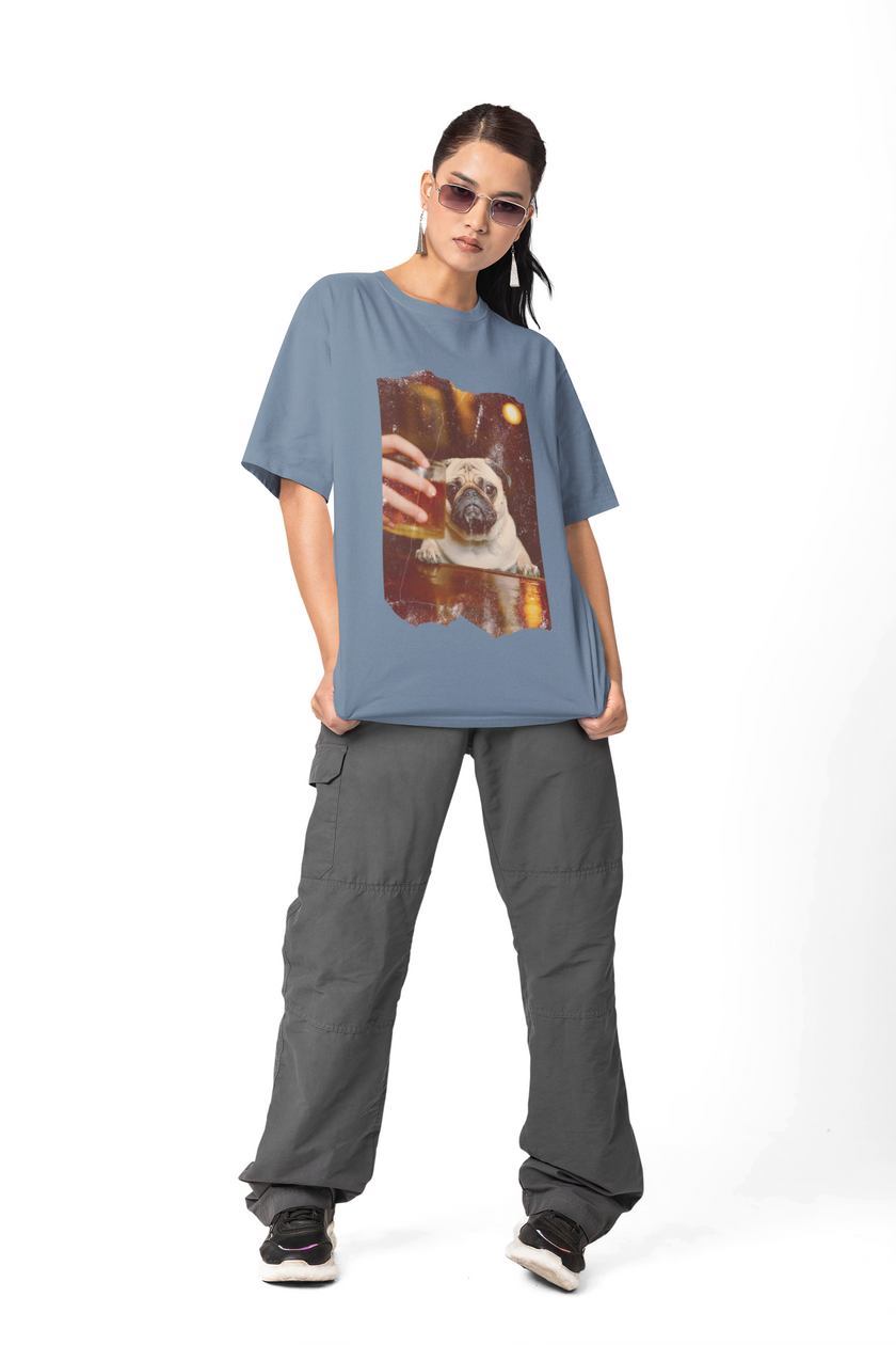 Pug At The Bar T-Shirt — Funny Vintage Pug Drinking Graphic Tee