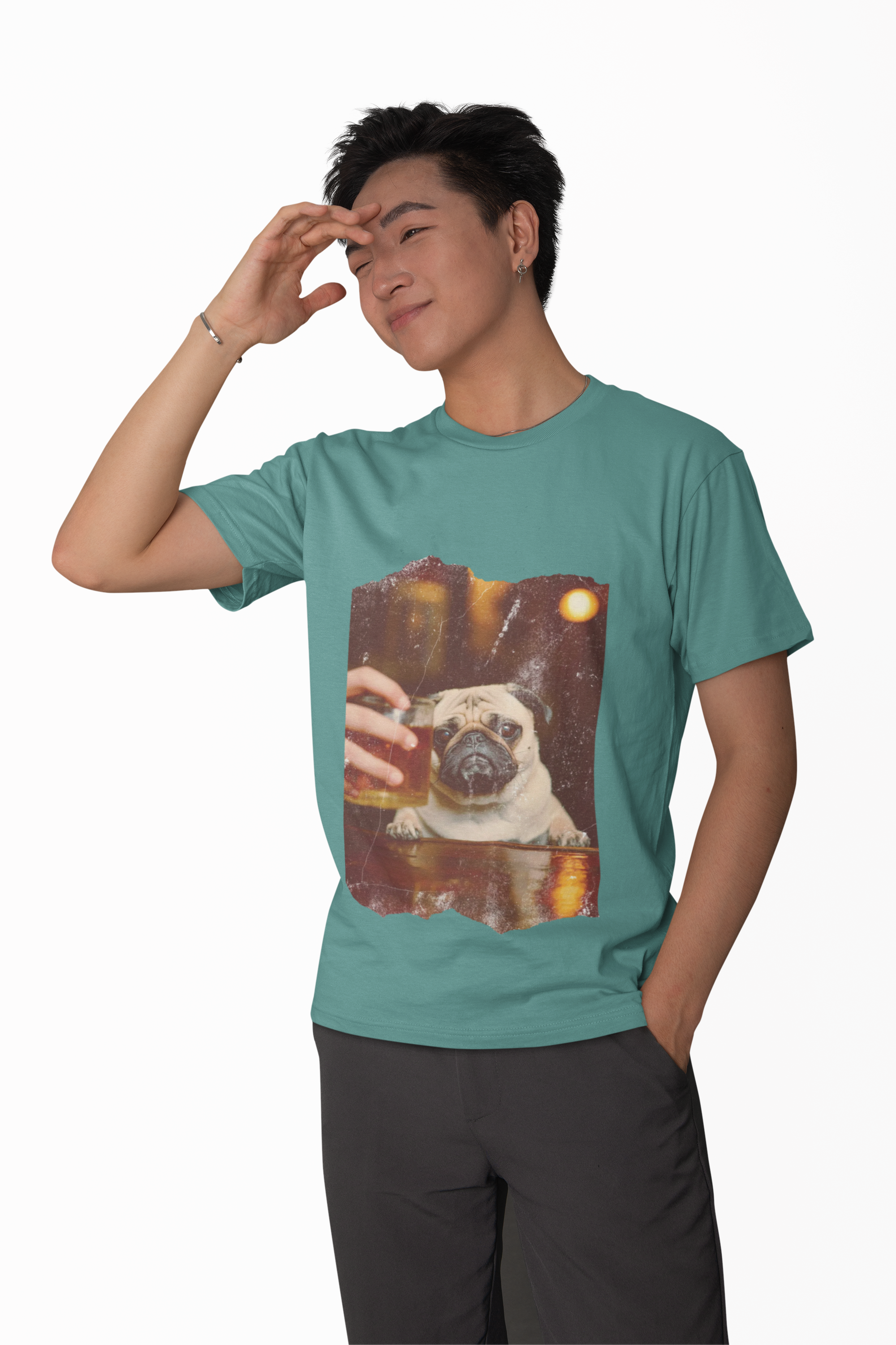 Pug At The Bar T-Shirt — Funny Vintage Pug Drinking Graphic Tee