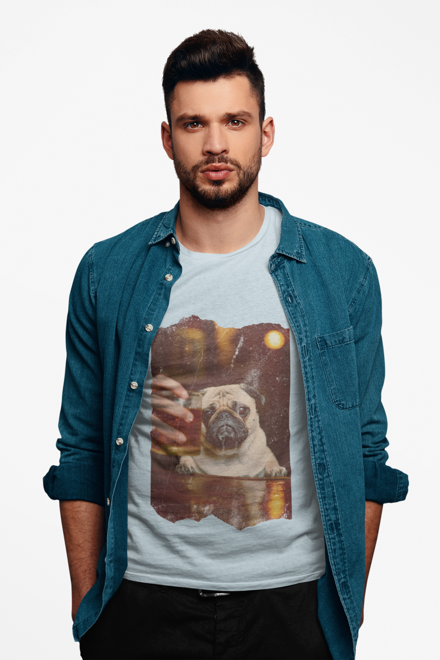 Pug At The Bar T-Shirt — Funny Vintage Pug Drinking Graphic Tee