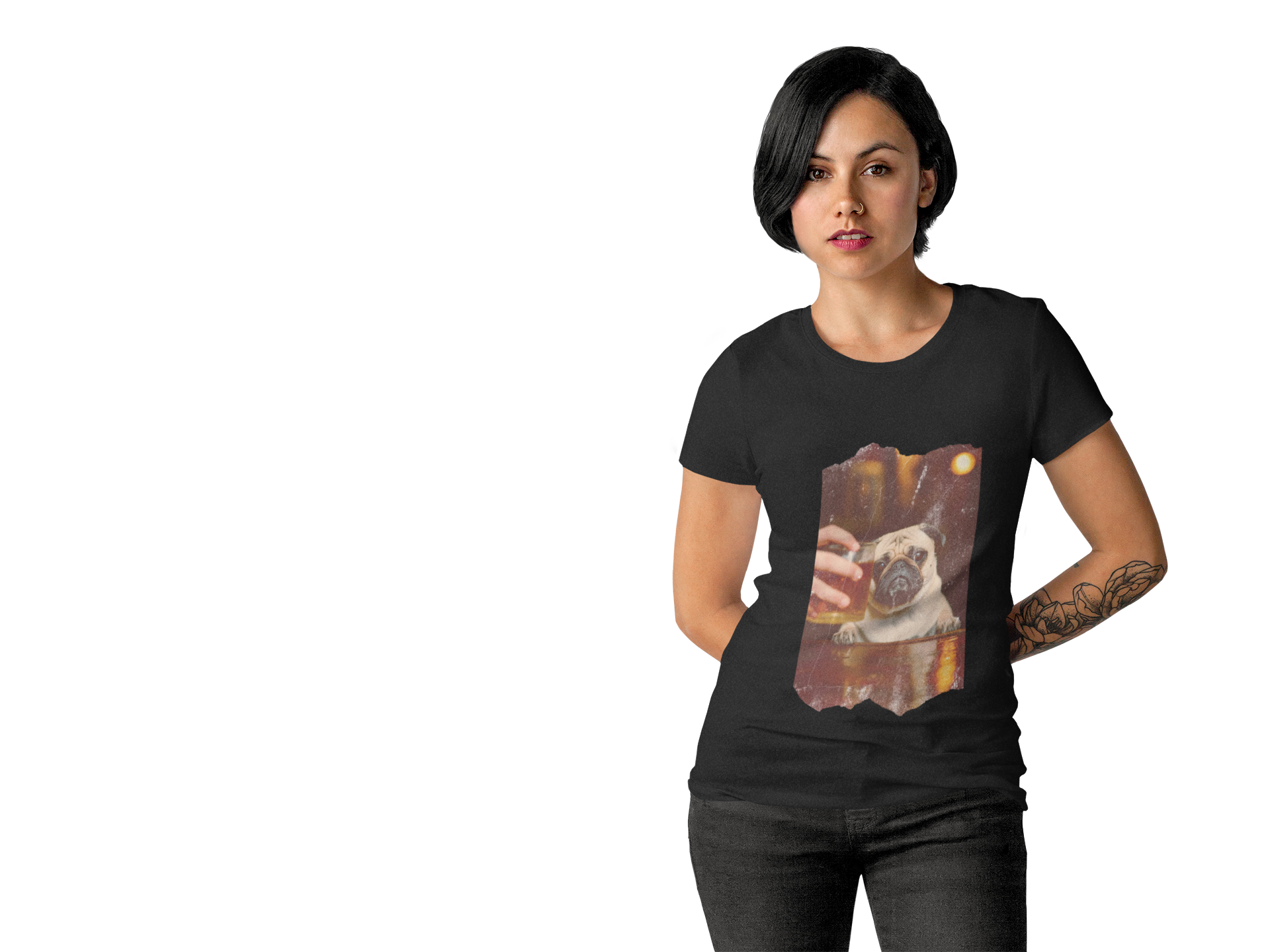 Pug At The Bar T-Shirt — Funny Vintage Pug Drinking Graphic Tee