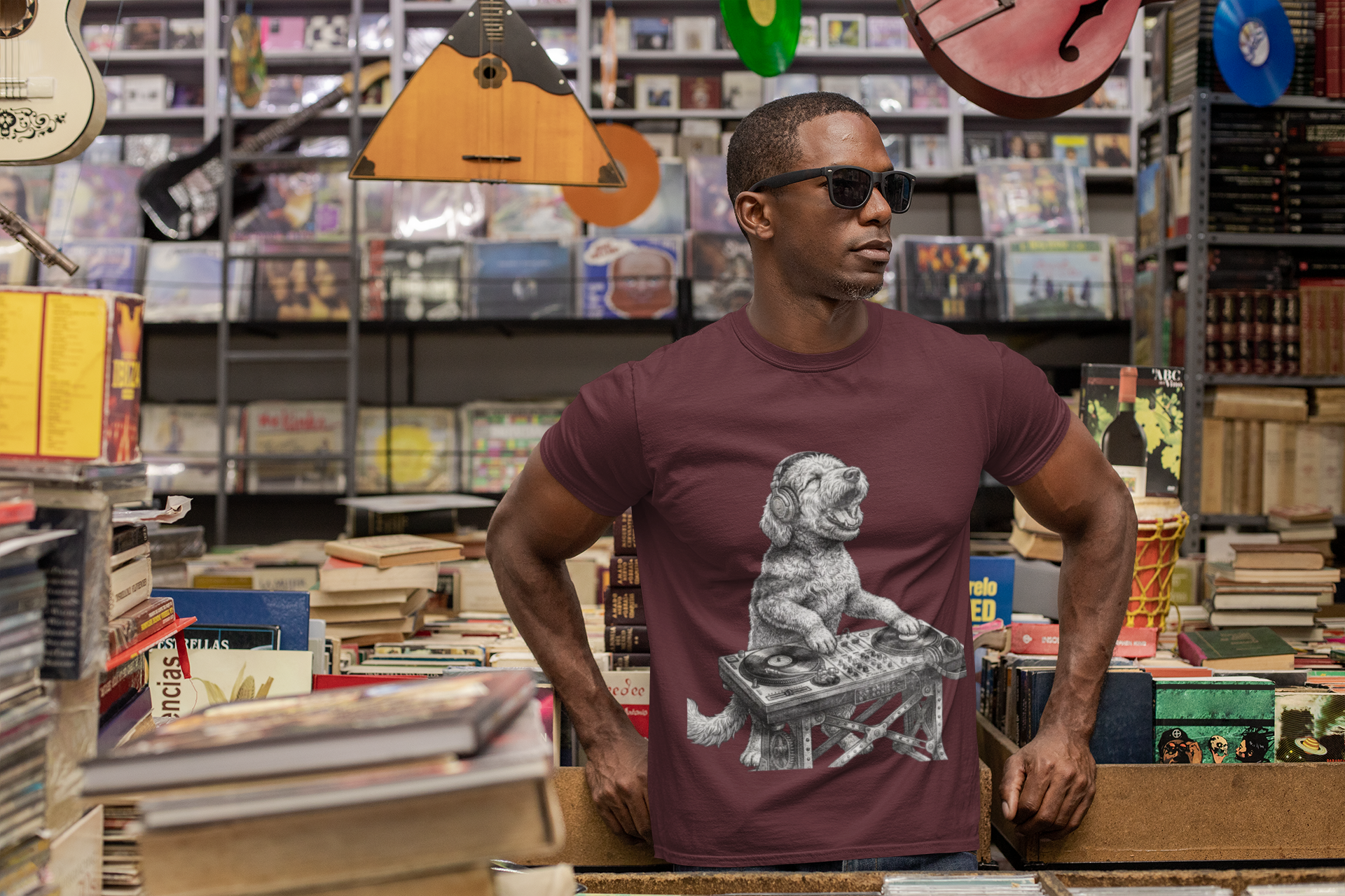 DJ Doodle T‑Shirt — Vintage Turntable Puppy Graphic Tee