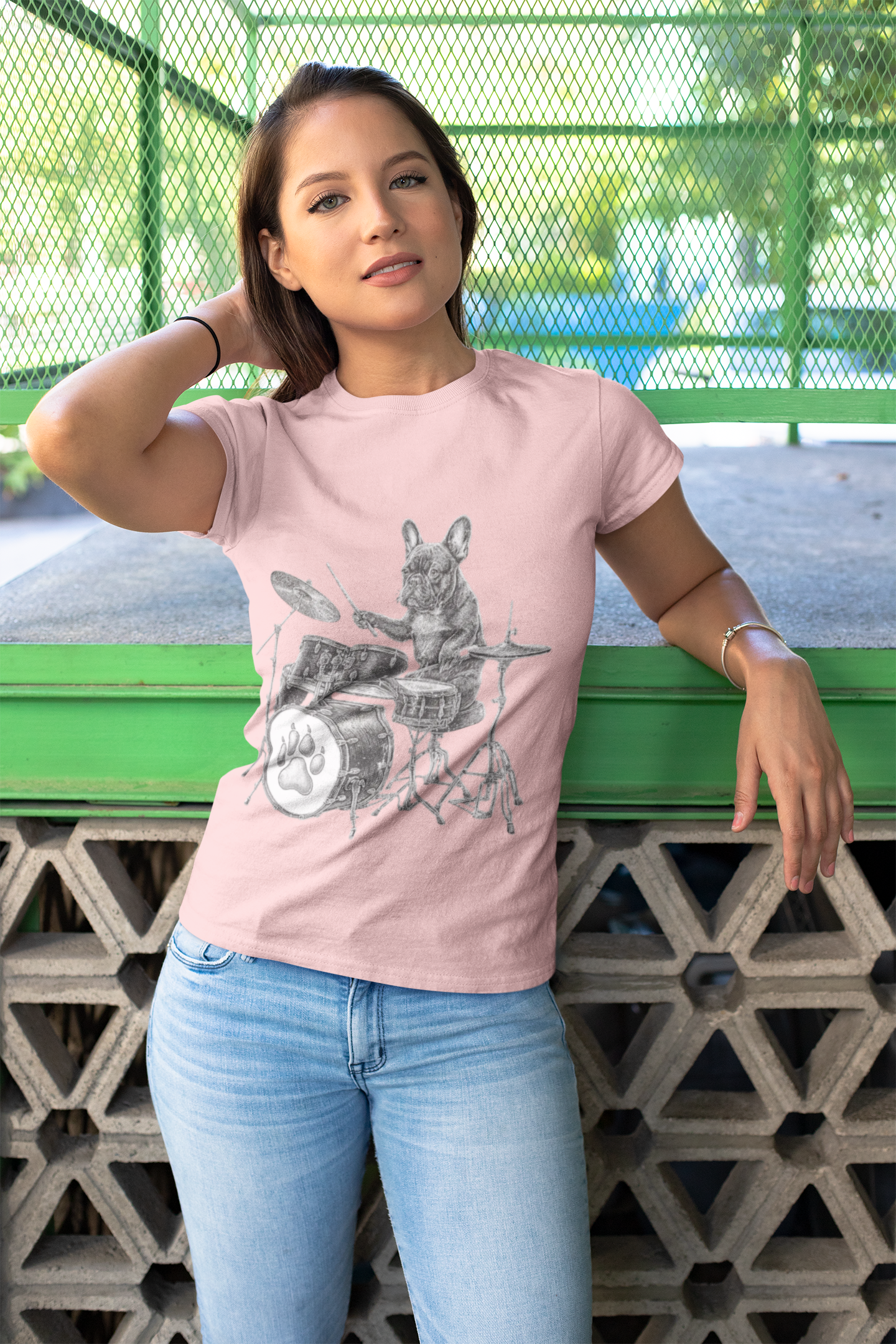 Drumming French Bulldog T-Shirt — Cute Dog Playing Drum Graphic Tee