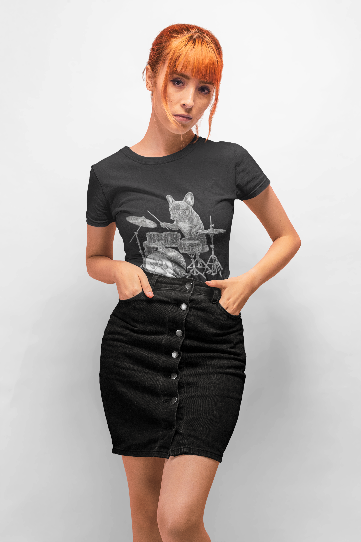 Drumming French Bulldog T-Shirt — Cute Dog Playing Drum Graphic Tee