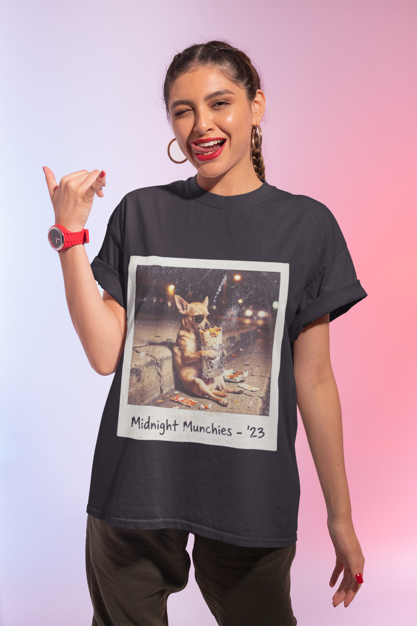 Midnight Munchies '23 Tee - Funny Chihuahua Late Night Snack Graphic T-Shirt
