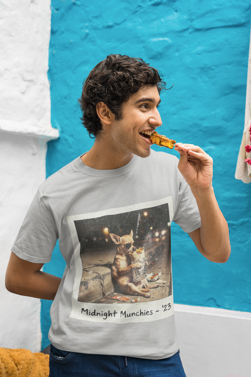 Midnight Munchies '23 Tee - Funny Chihuahua Late Night Snack Graphic T-Shirt