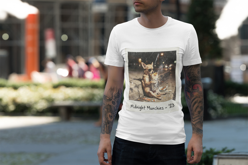 Midnight Munchies '23 Tee - Funny Chihuahua Late Night Snack Graphic T-Shirt