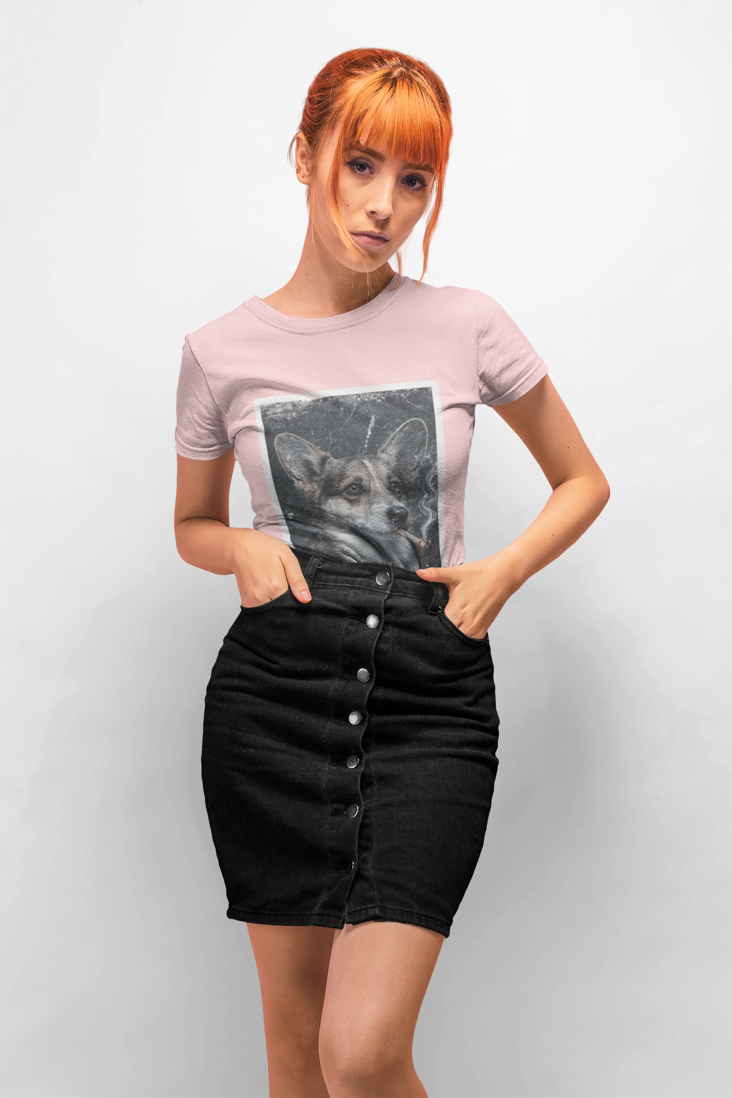 Smoking Corgi Graphic Tee – Retro Dog Portrait T-Shirt