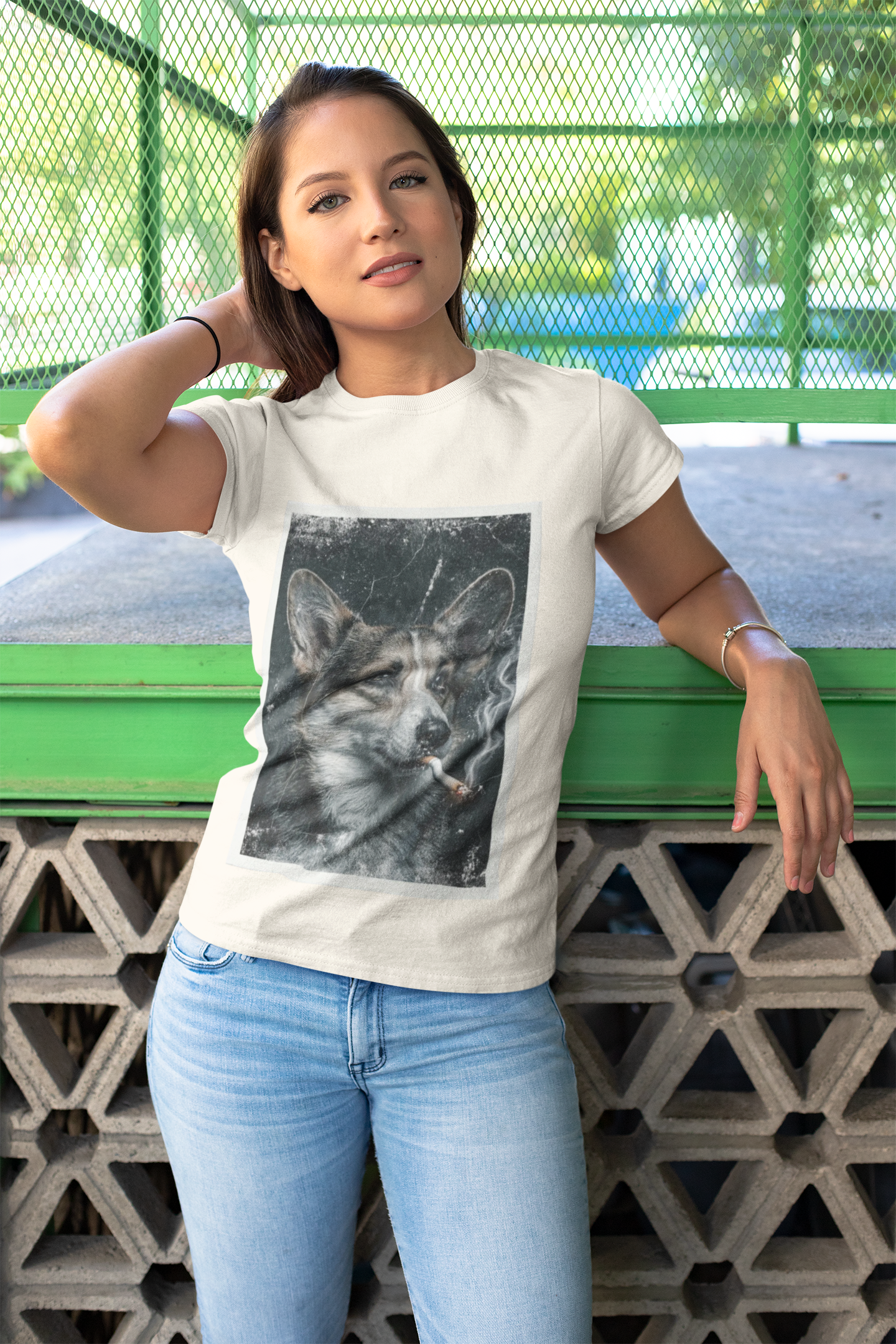 Smoking Corgi Graphic Tee – Retro Dog Portrait T-Shirt