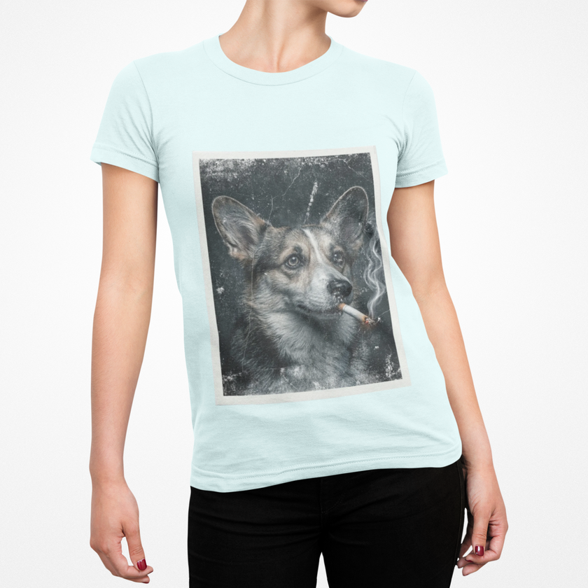Smoking Corgi Graphic Tee – Retro Dog Portrait T-Shirt