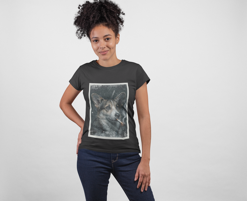 Smoking Corgi Graphic Tee – Retro Dog Portrait T-Shirt