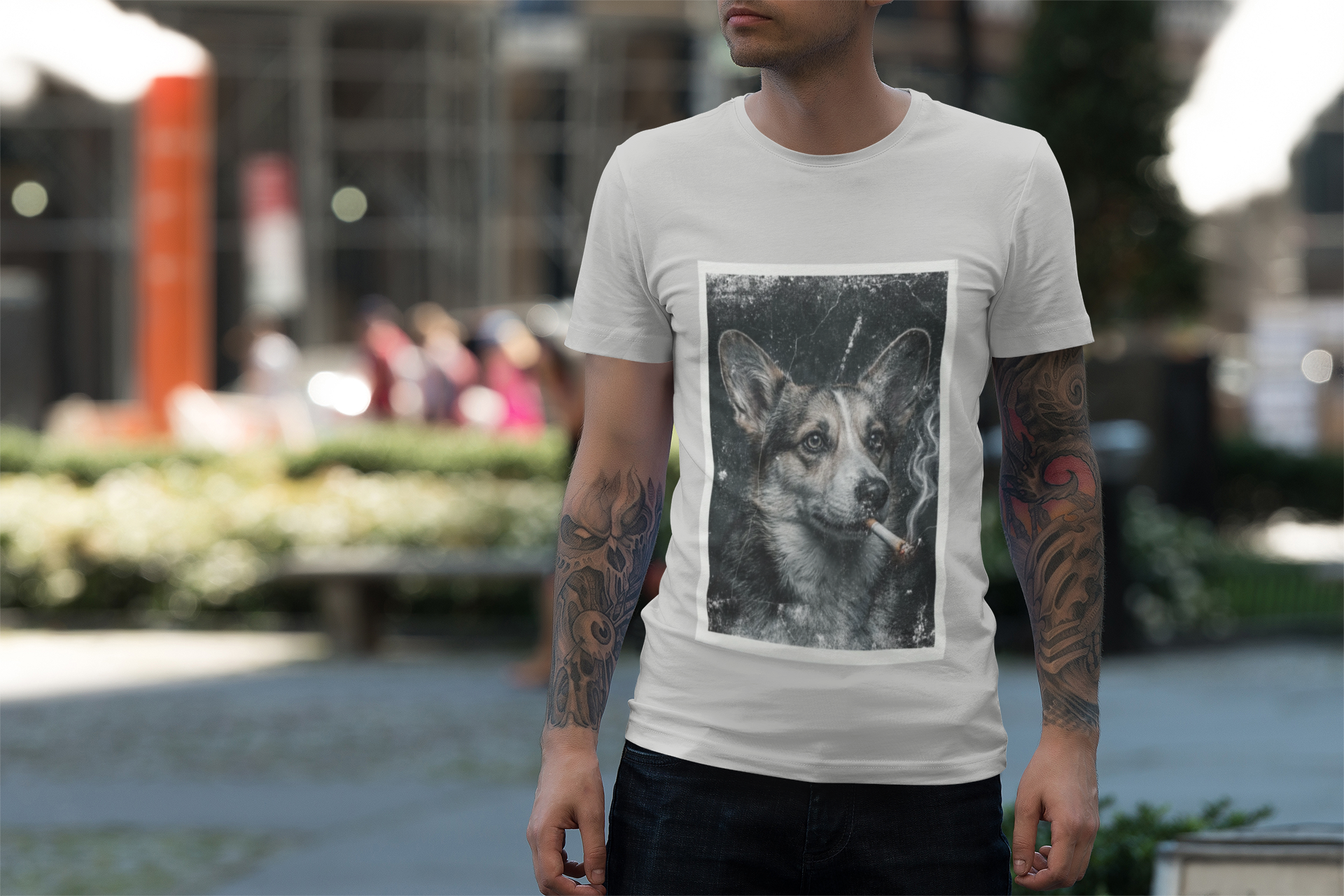 Smoking Corgi Graphic Tee – Retro Dog Portrait T-Shirt