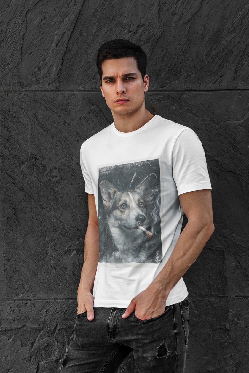 Smoking Corgi Graphic Tee – Retro Dog Portrait T-Shirt