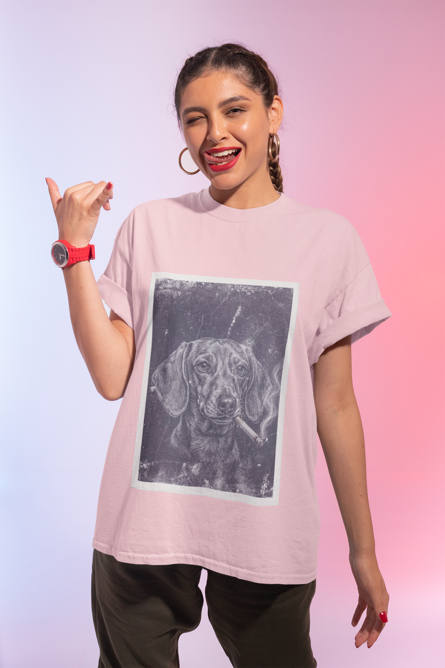 Dachshund Smoking Portrait Tee – Vintage Smokin' Dog Art T-Shirt